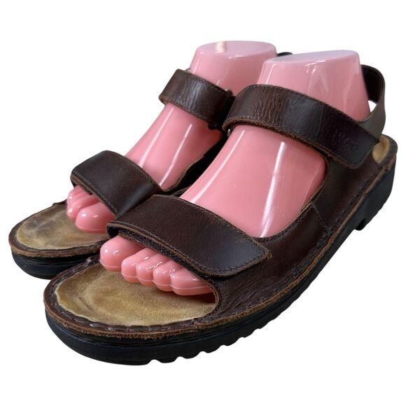 Naot Karenna Buffalo Brown Leather Sandals Two Strap Women's Size EU 41 US 10 - Picture 1 of 8